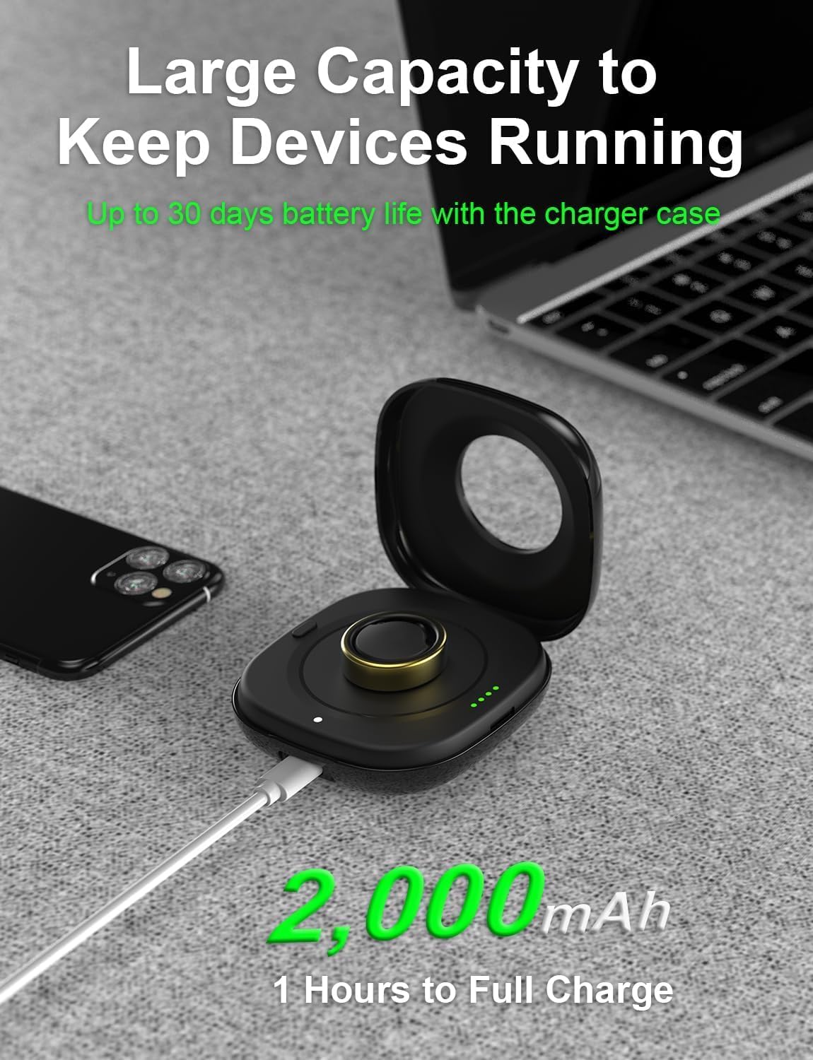 búsqueda open case with Oura charger inside highlighting easy conversion