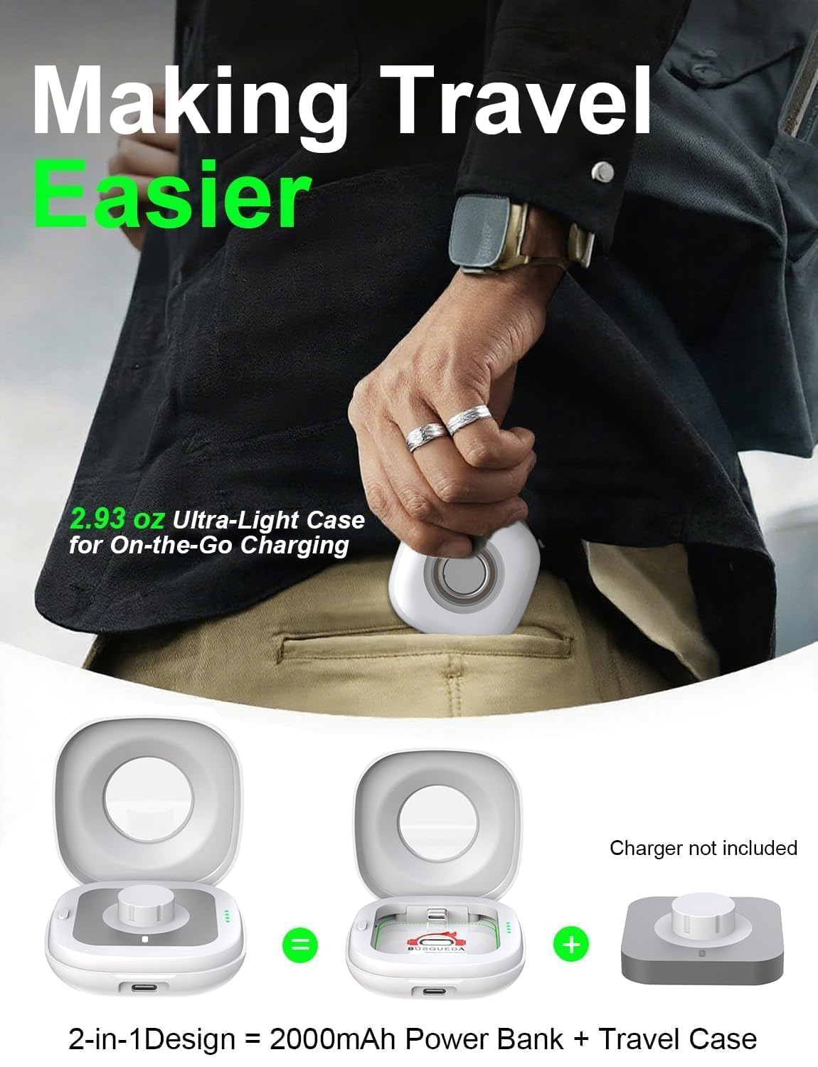 búsqueda open case holding Oura Ring Gen 4 charger for cordless use