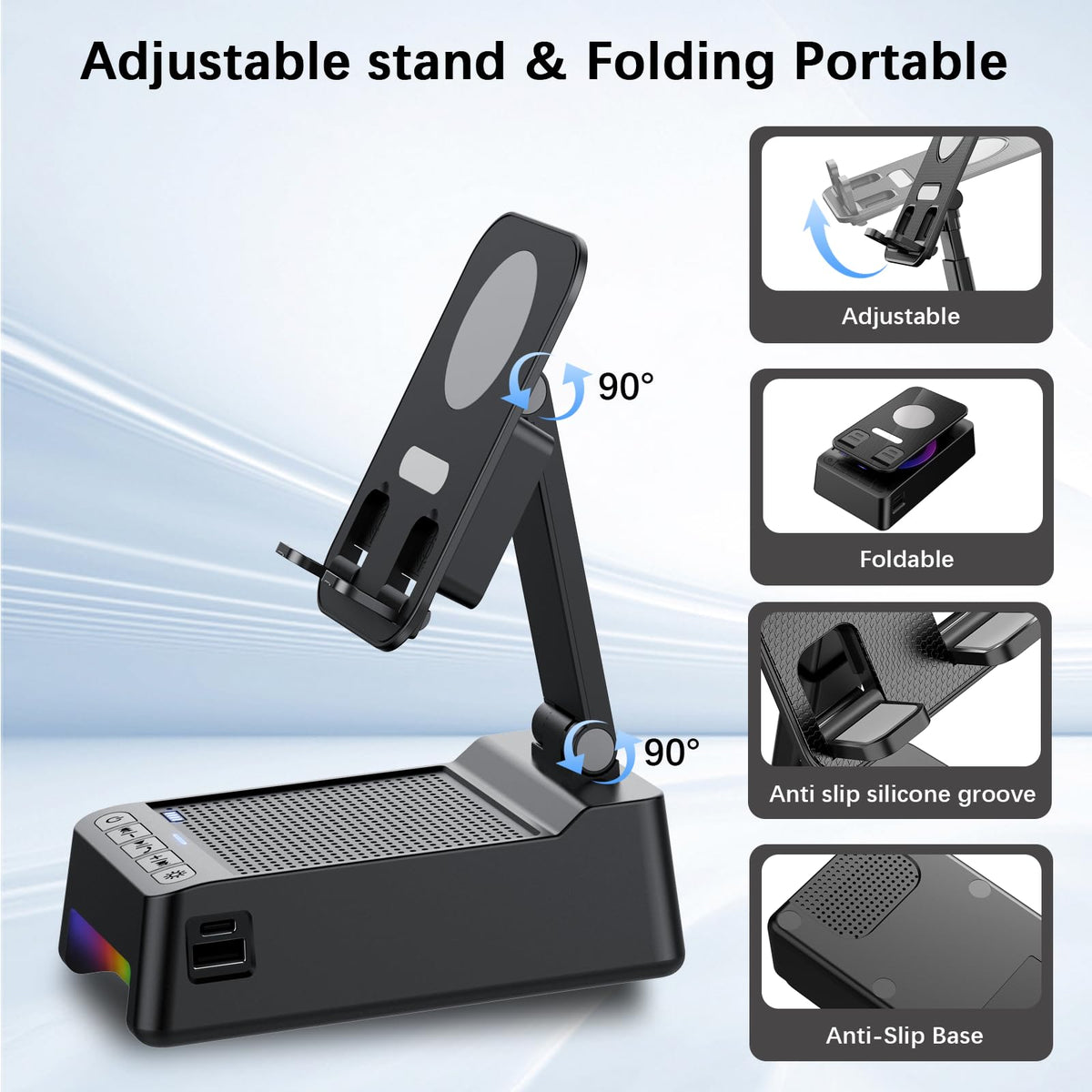 Buwy foldable phone stand for a compact, travel-friendly desk setup