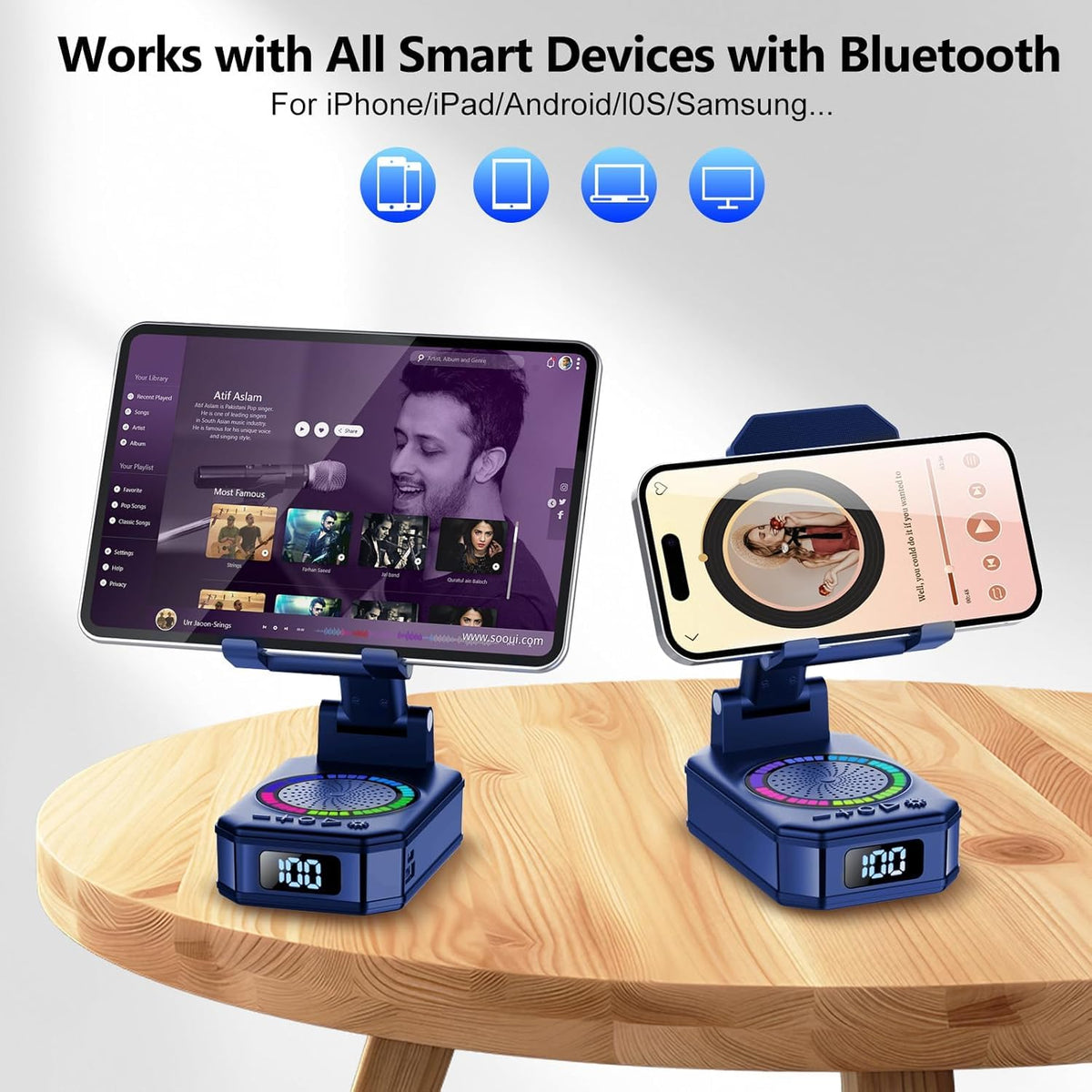 buwy lifestyle outdoor use on picnic table offering portable audio and charging