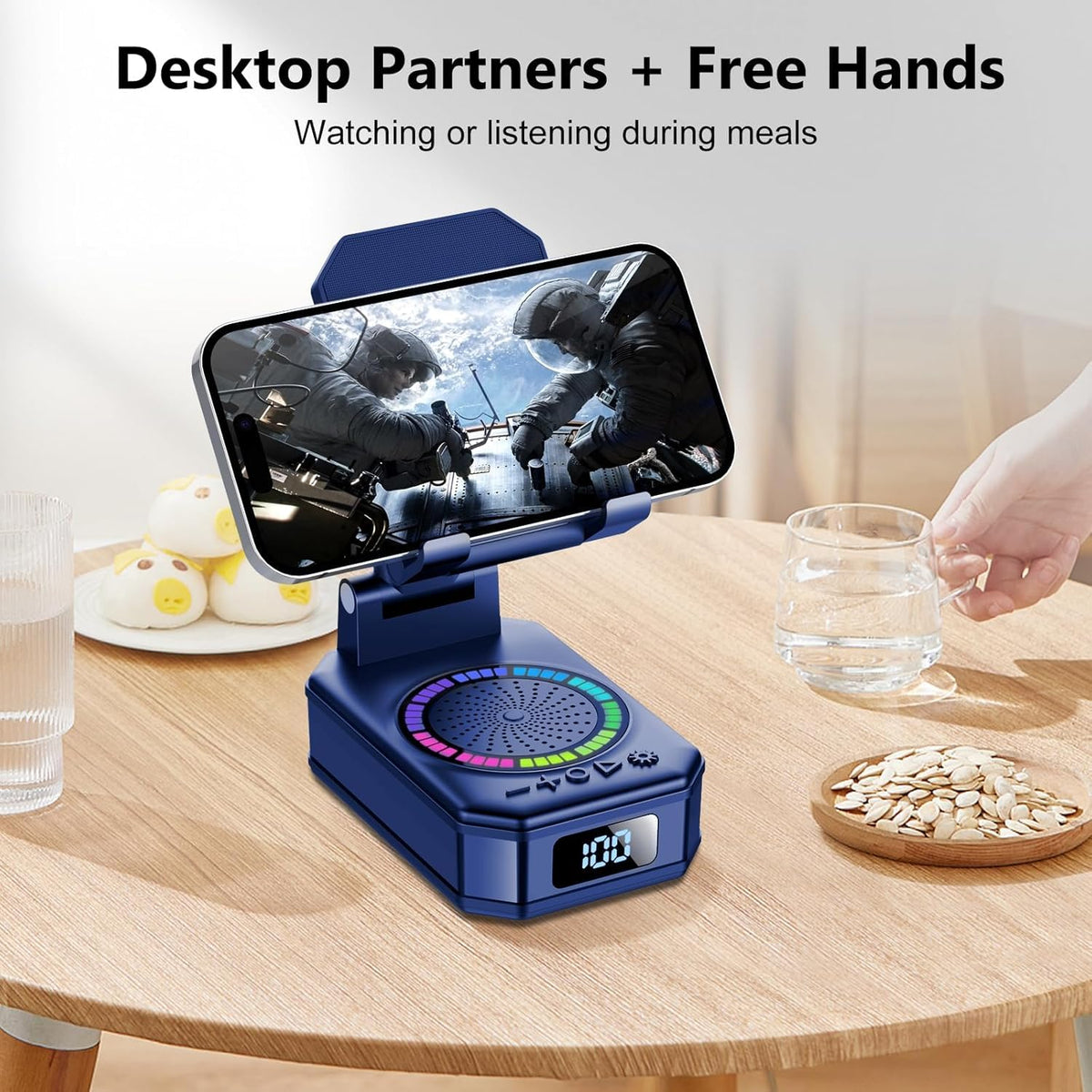 buwy phone in stand side view with stable angle for comfortable viewing