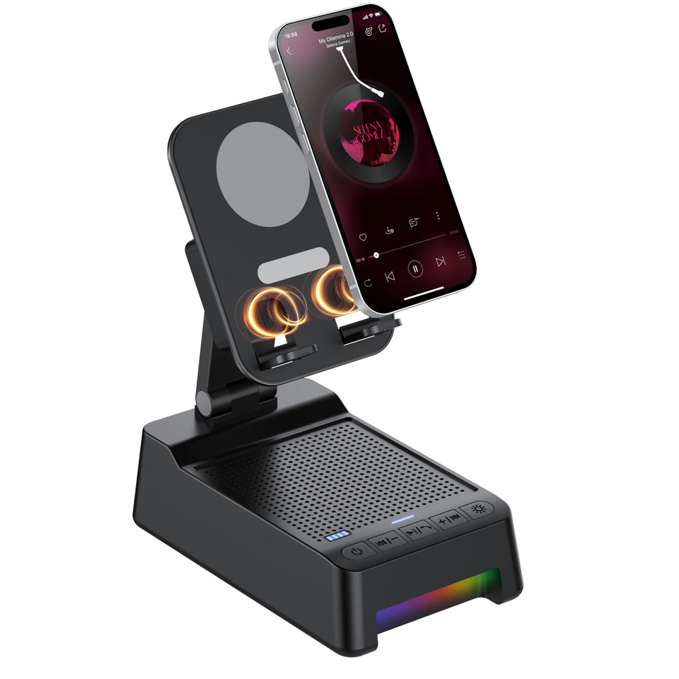Buwy wireless induction speaker with 360° rotation for flexible listening and viewing