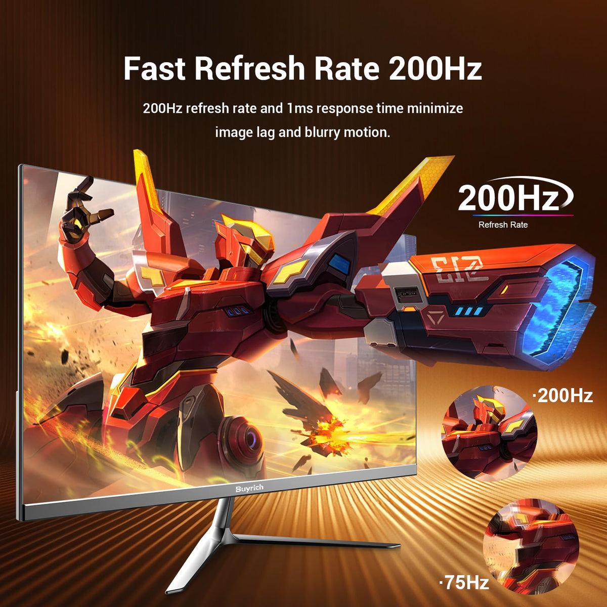 BUYRICH 24.5-inch screen with vivid color and HDR option for better game scenes