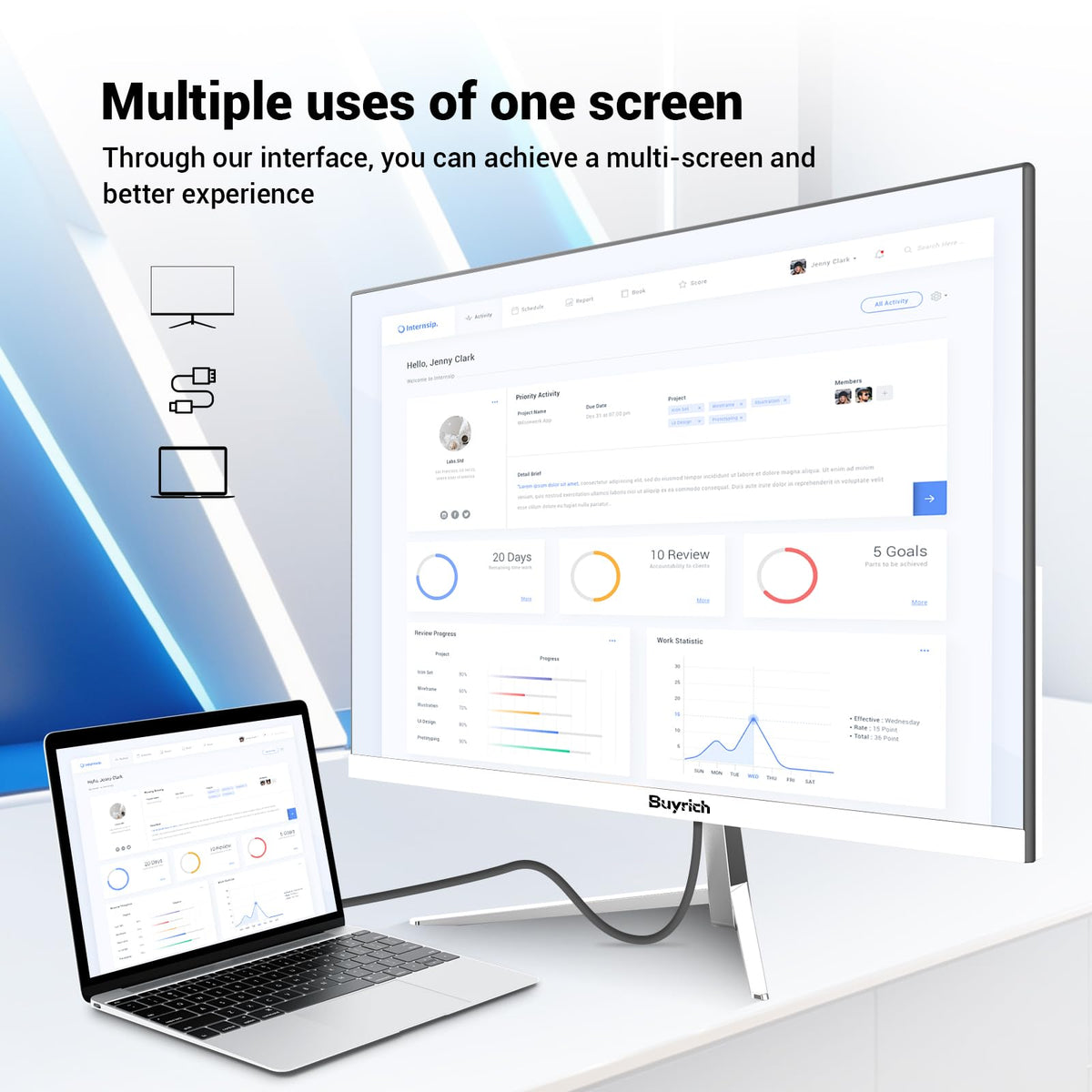 BUYRICH 24-inch monitor with built-in speakers for convenient audio without extra gear.