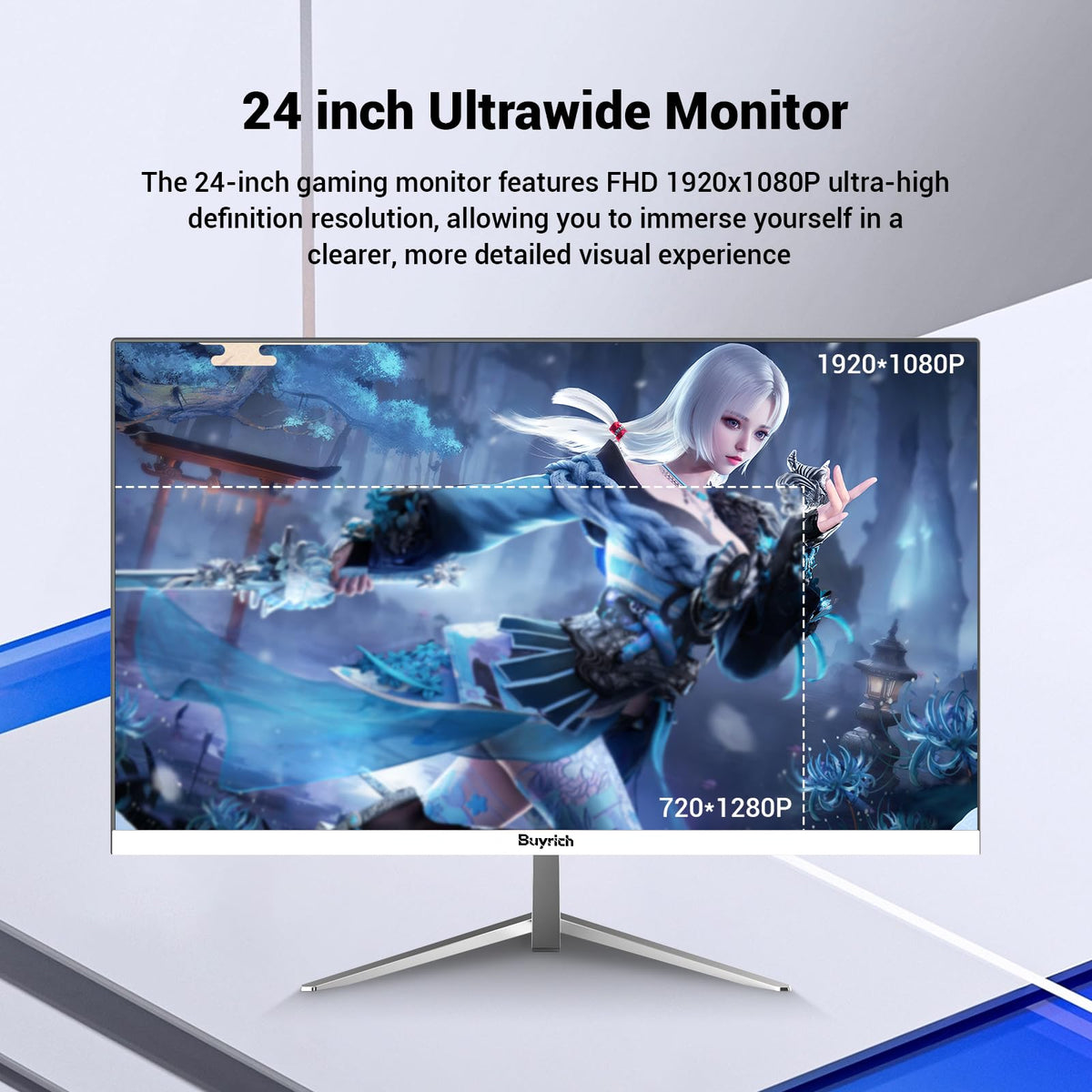 BUYRICH monitor with 75x75 mm VESA compatibility for flexible mounting.