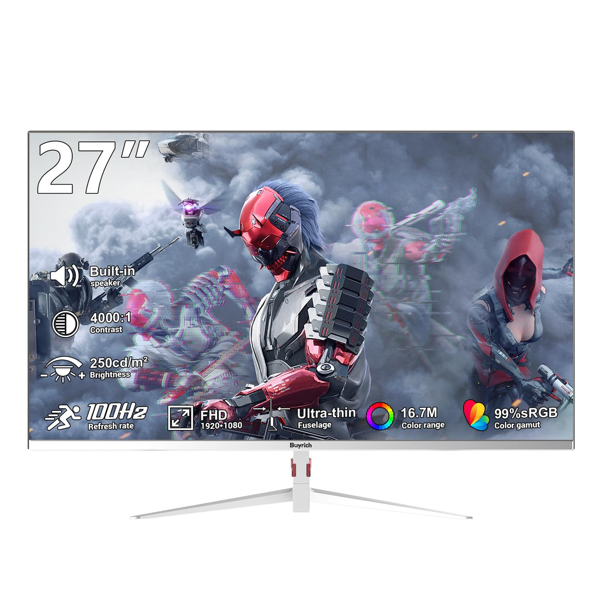 BUYRICH 27-inch monitor front view with frameless design for a clean desk