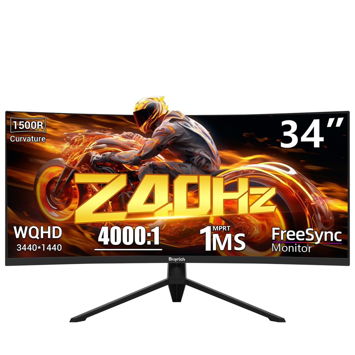 BUYRICH 34-inch curved monitor front view enhances immersive gaming