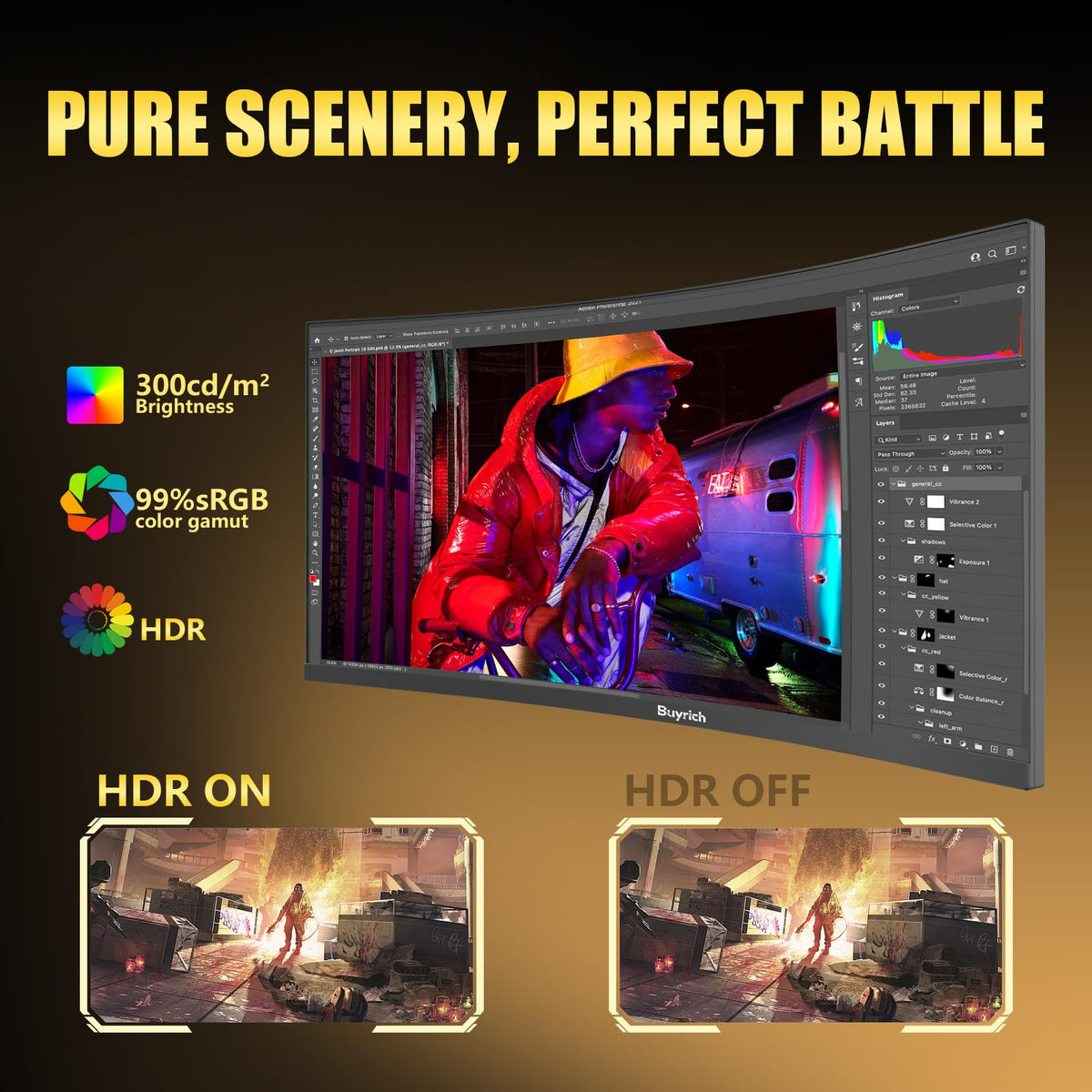 BUYRICH 4000:1 contrast delivers deep blacks and bright highlights