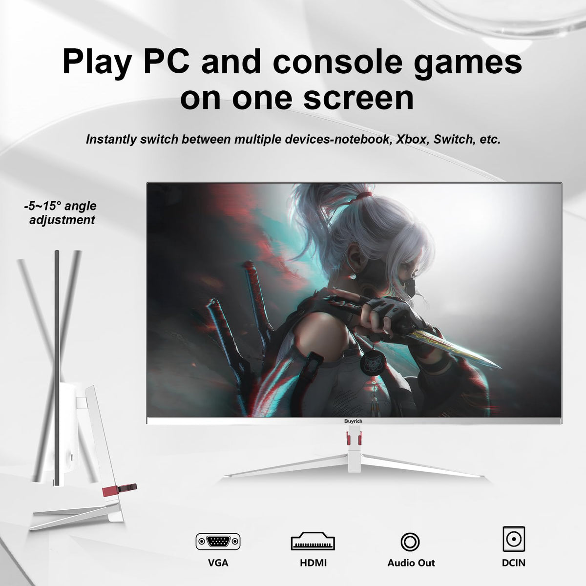 BUYRICH stand-base closeup reveals sturdy support and tilt adjustments