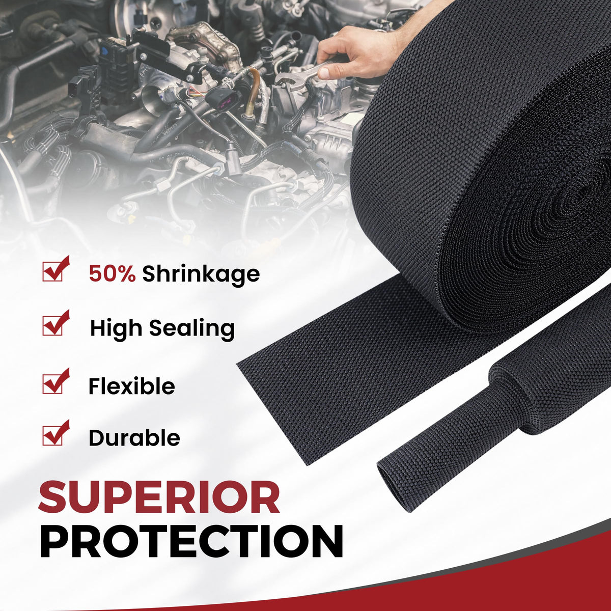 BuyUneed installed in an engine bay protecting automotive wiring from heat and wear