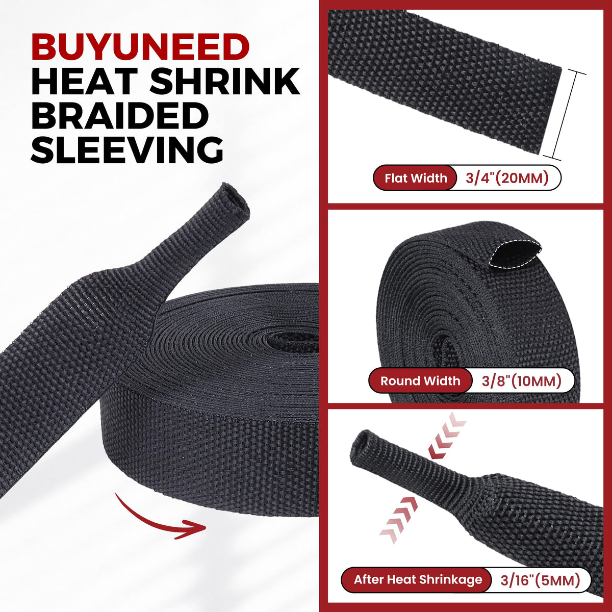 BuyUneed braided sleeving protects cables from abrasion with a tough, flexible weave.