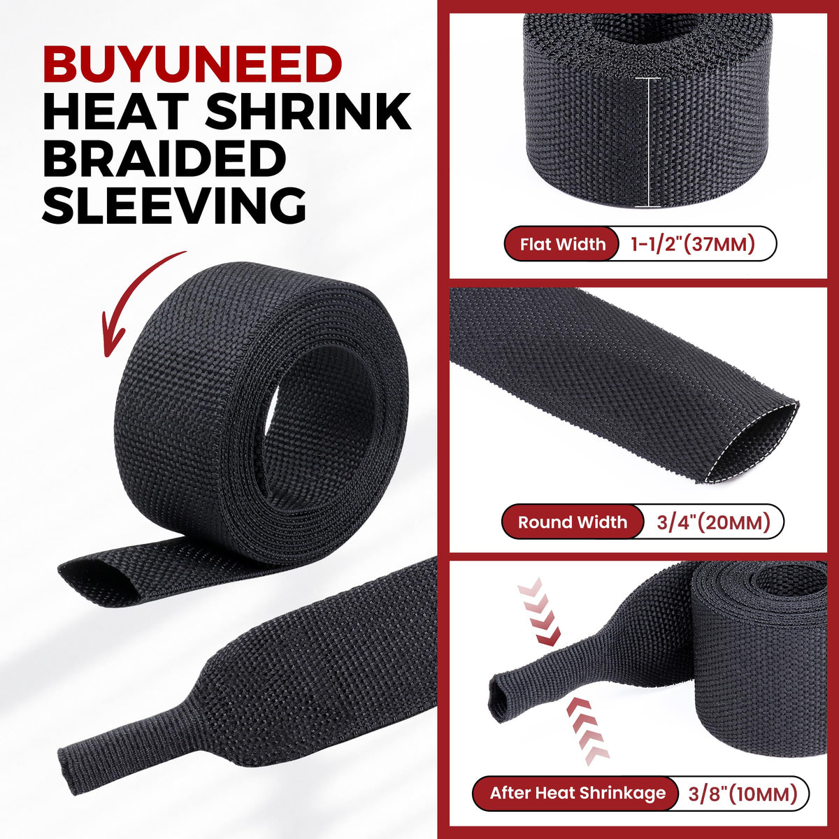 BuyUneed braided sleeving texture close-up showing abrasion resistance and flexibility