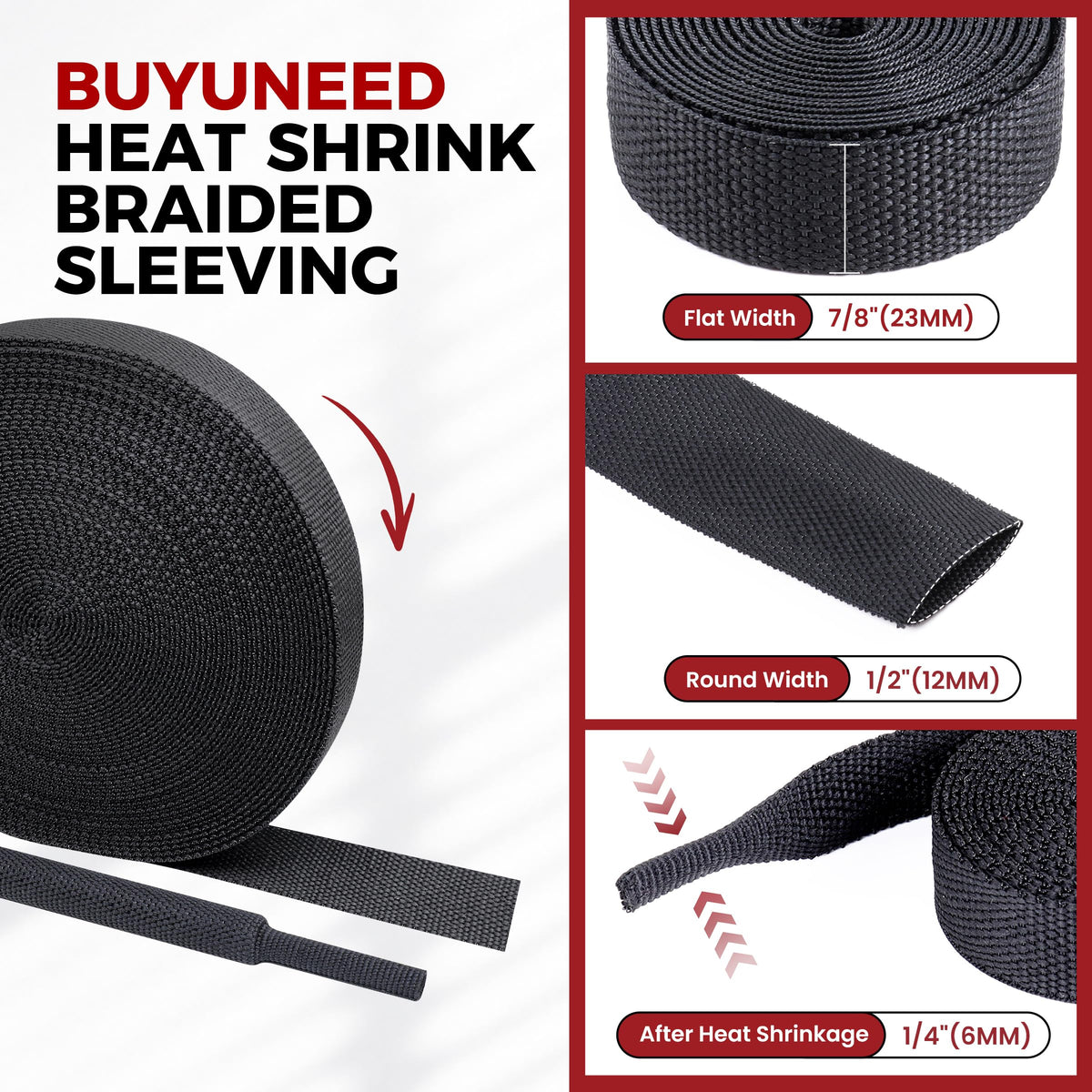 BuyUneed heat-shrink braided sleeving provides abrasion protection for cables.
