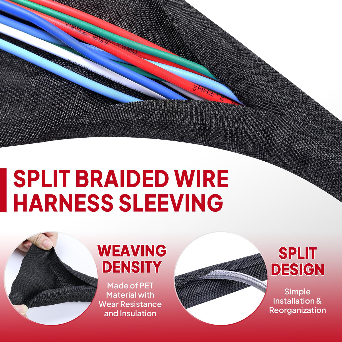 BuyUneed pet-chew resistant sleeve guards automotive cables from damage.