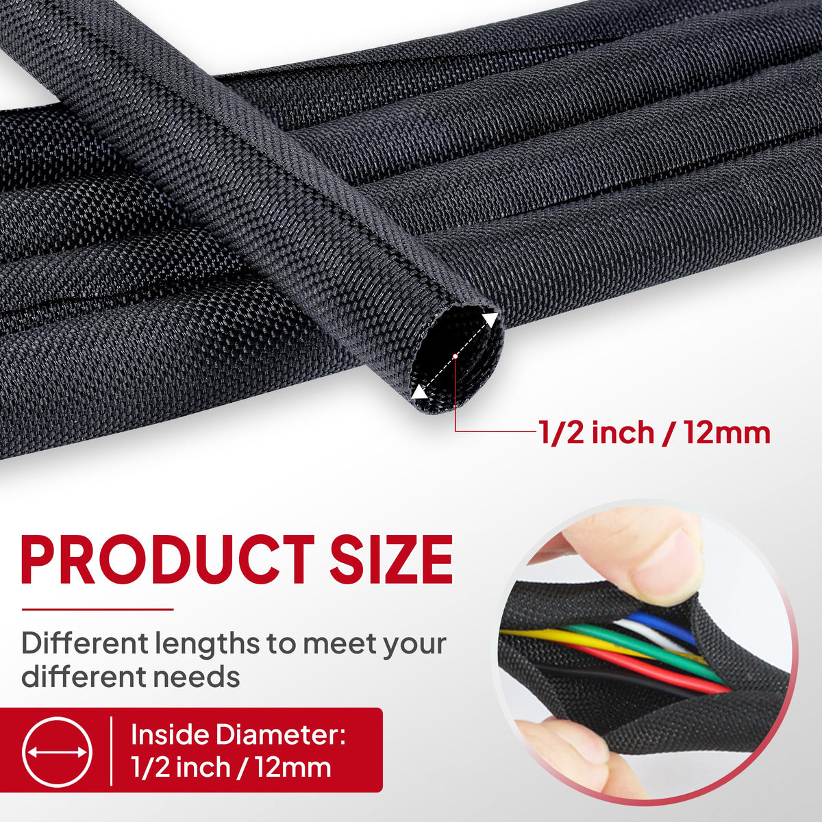 BuyUneed split-design sleeve allows easy routing for irregular wiring.