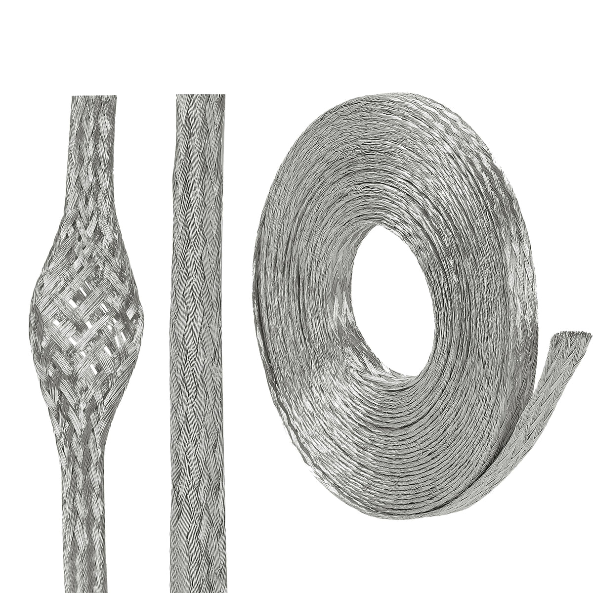 BuyUneed wire shielding sleeve close-up showing tinned copper braid for grounding