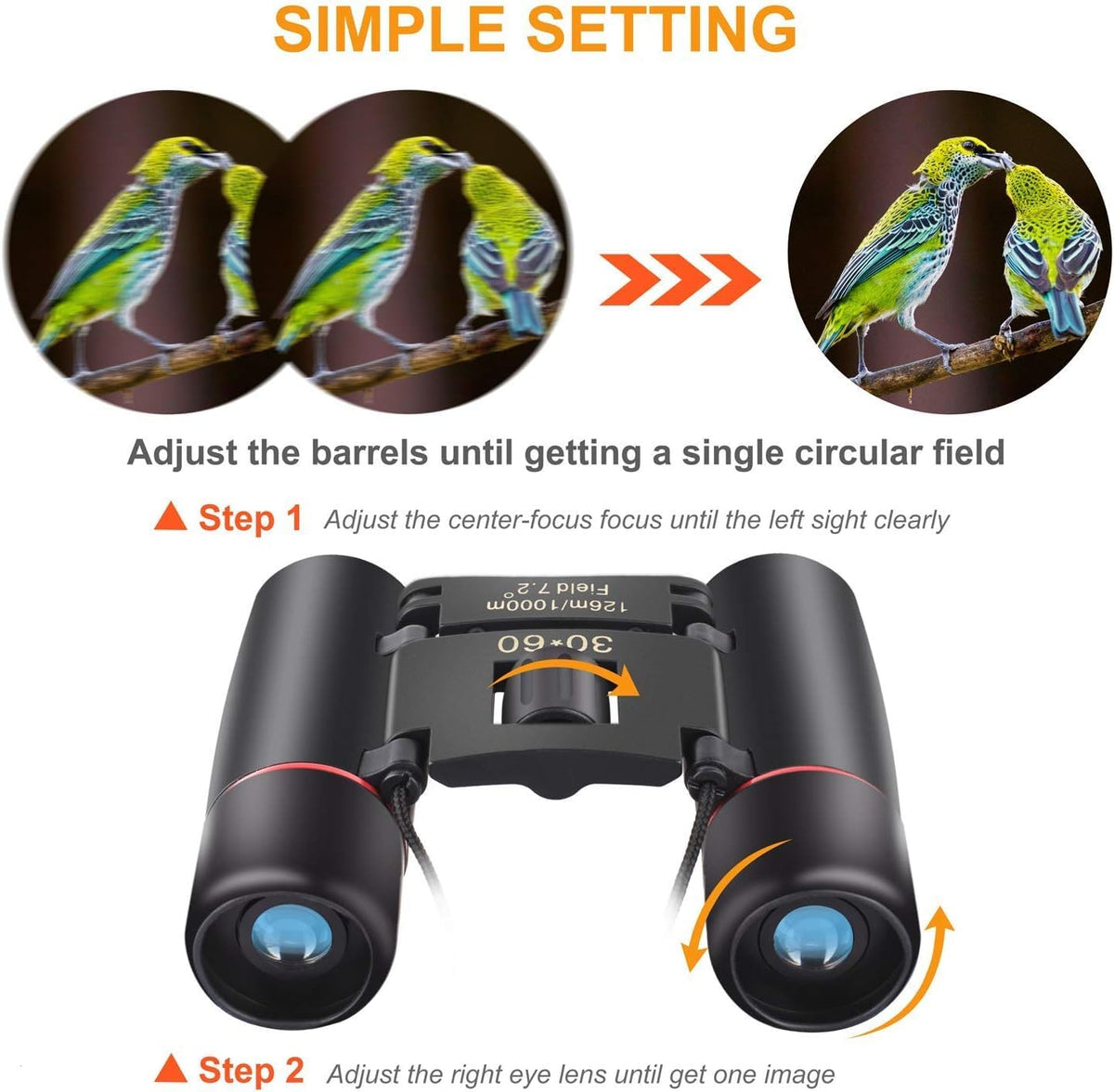BWEISSTH binoculars center focus knob for easy adjustments to any face size.