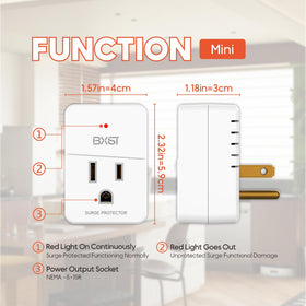 BXST flat-plug design saves space and avoids blocking outlets.
