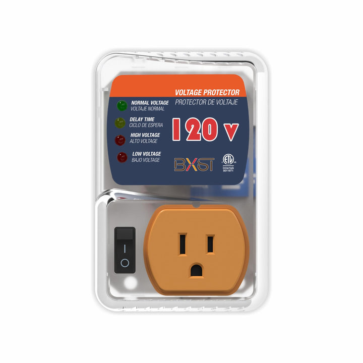 BXST fridge surge protector at 120V outlet protects essential appliances.