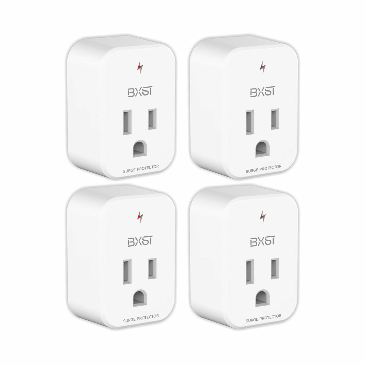 BXST front view single outlet protector showing plug and housing, saves space