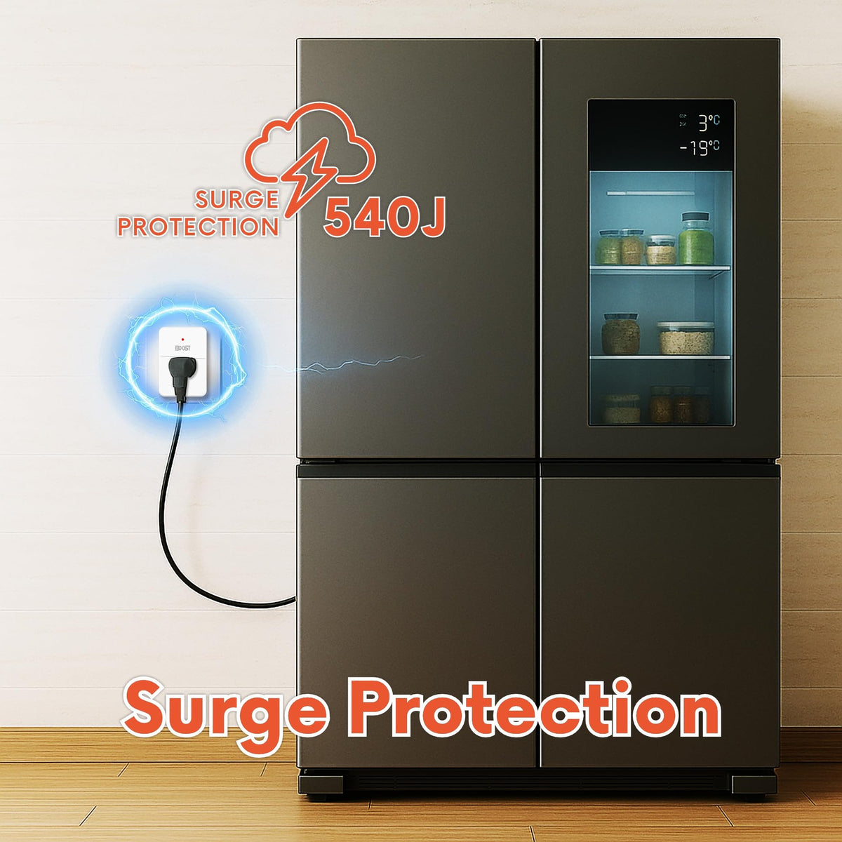 BXST surge protector with LED indicators shows status at a glance.