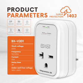 BXST side label with voltage and amperage specs for informed purchasing benefit