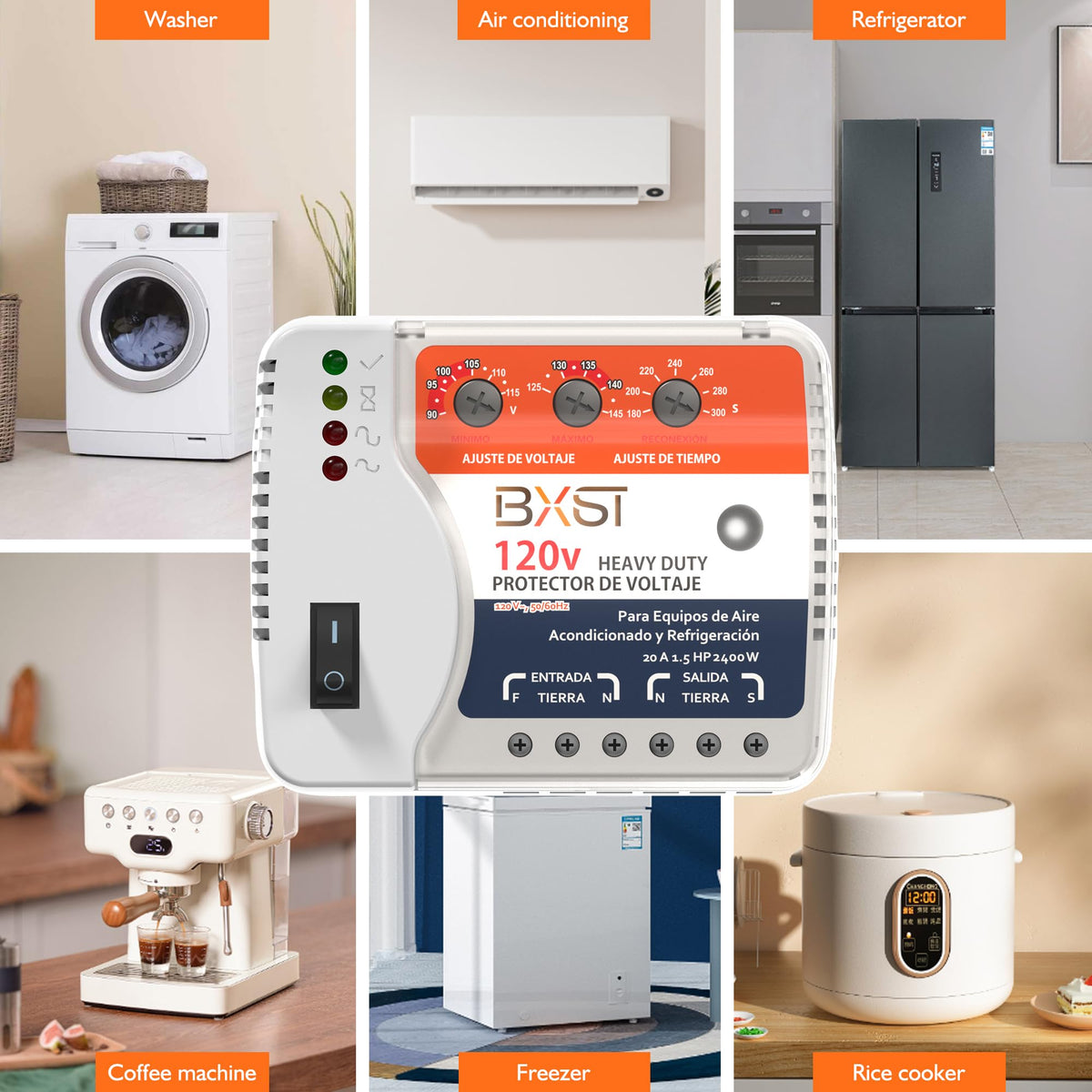 BXST large-appliance protection keeps refrigerators and washers steady during voltage swings.