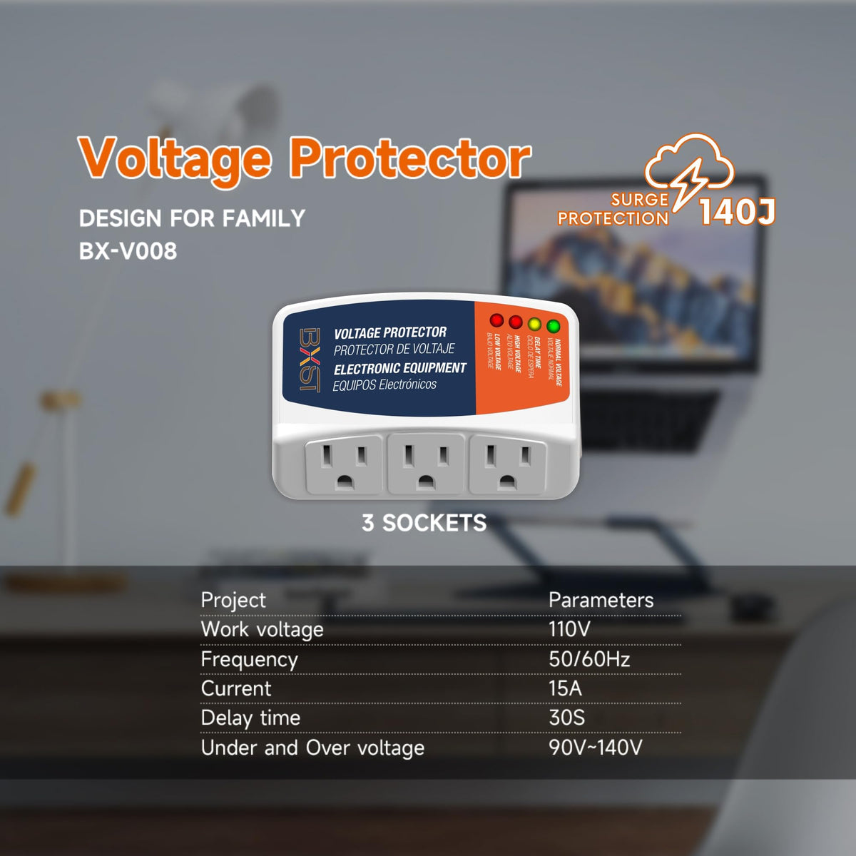 BXST surge protector LED indicators show voltage status clearly
