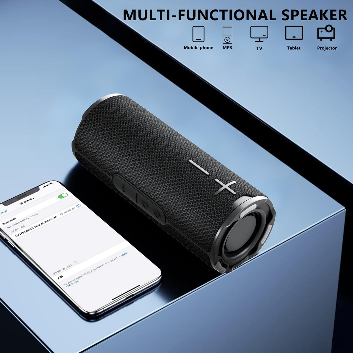 BYANDBY speaker with water droplets to show IPX5 protection and worry-free use