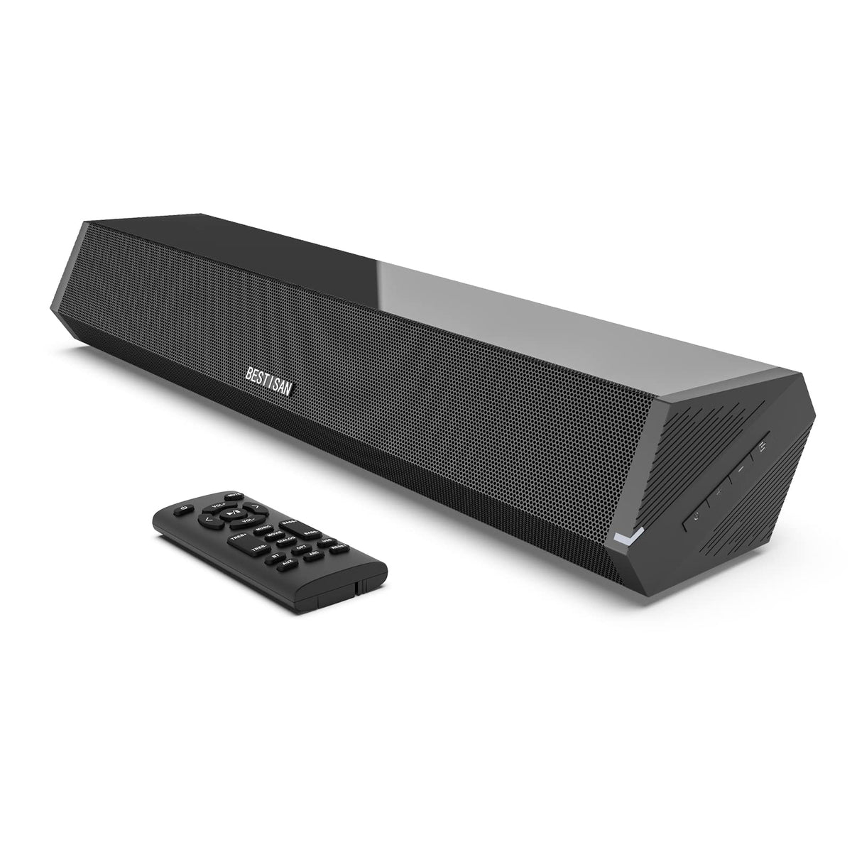 BYL Bestisan front view showing slim profile and clear speaker grille for improved TV audio