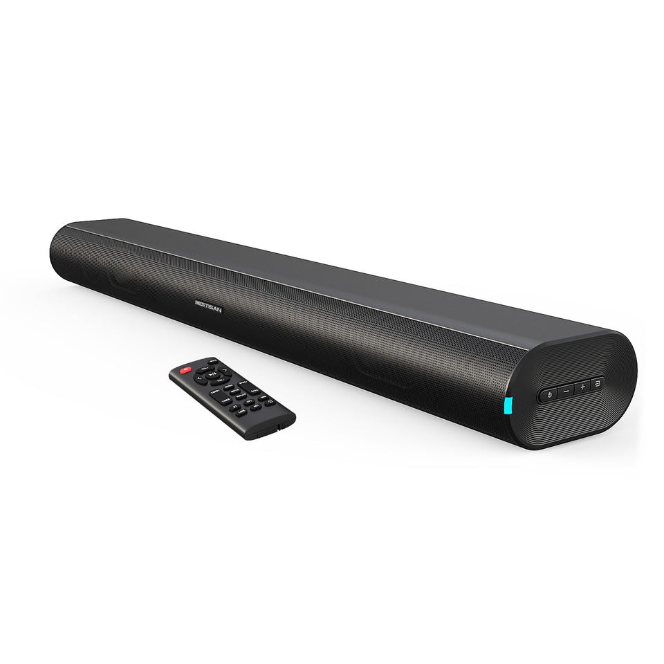 BYL front view of sound bar showing slim profile and balanced design for better TV audio