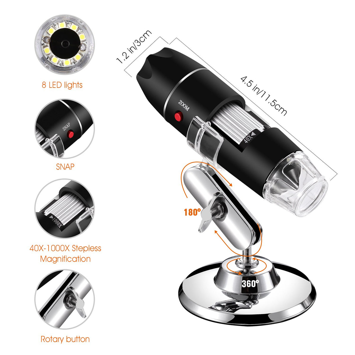 Bysameyee USB microscope skin texture study under bright magnification