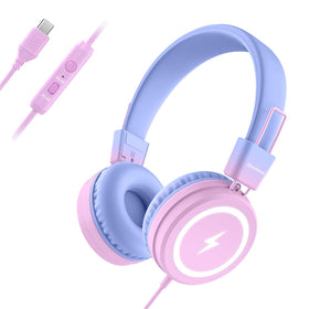 Bywulanda kids headphones with LED bolt lights for classroom fun