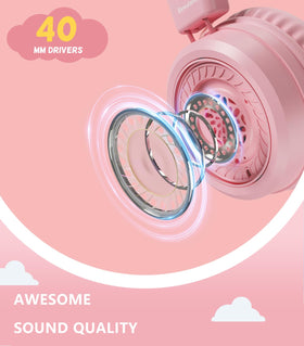 Soft pink earmuffs on Bywulanda headphones for comfortable wear