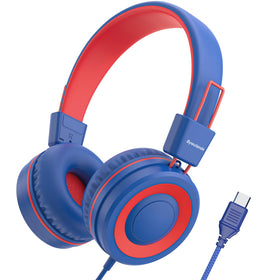 Bywulanda USB-C kids headphones navy blue with foldable design for easy travel