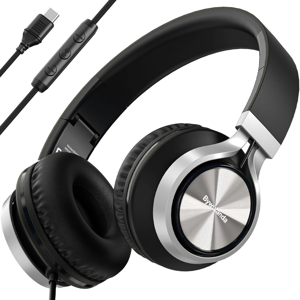 Bywulanda USB-C headphones full view with over-ear design for comfortable listening