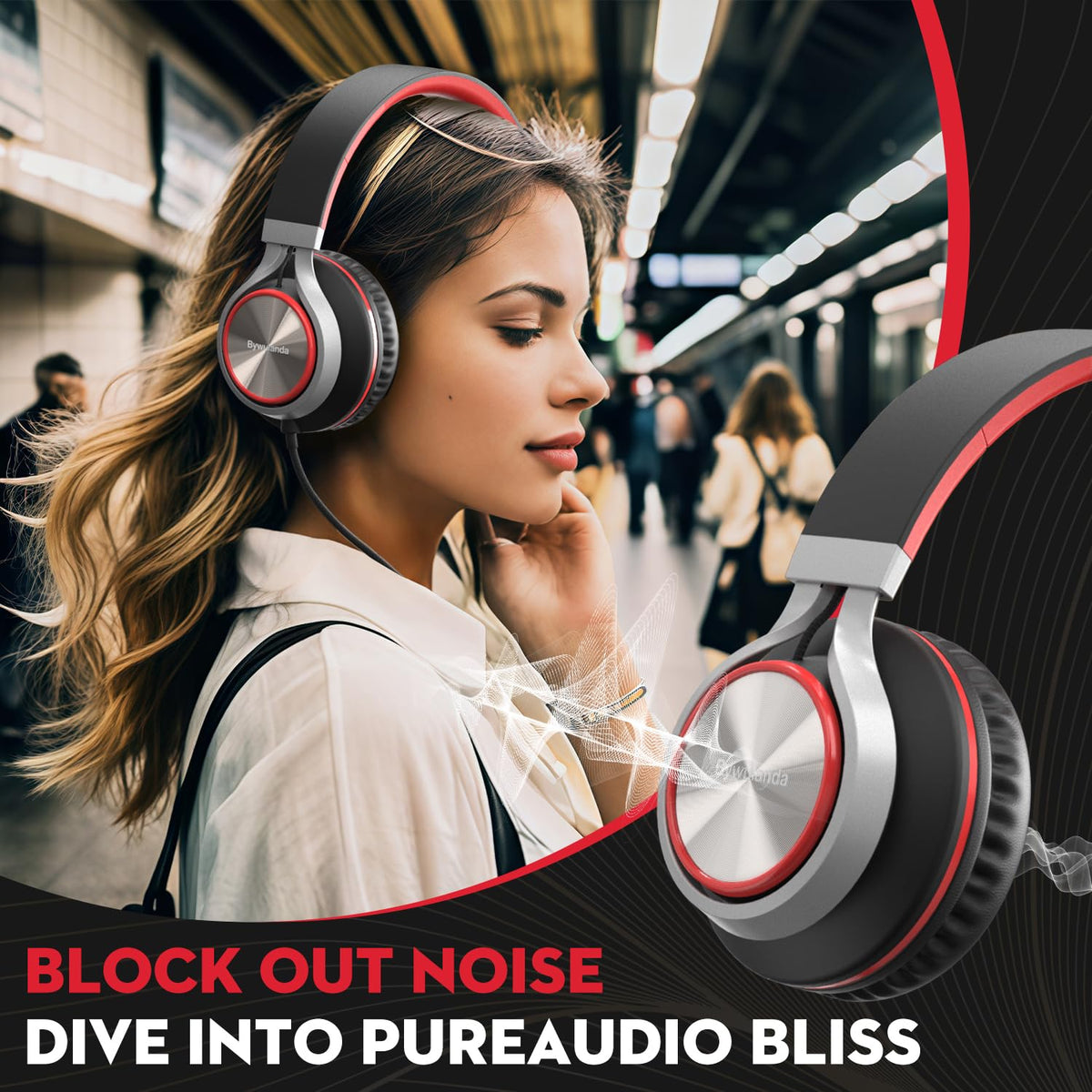 Bywulanda USB-C headphones side view with comfortable fit for long sessions