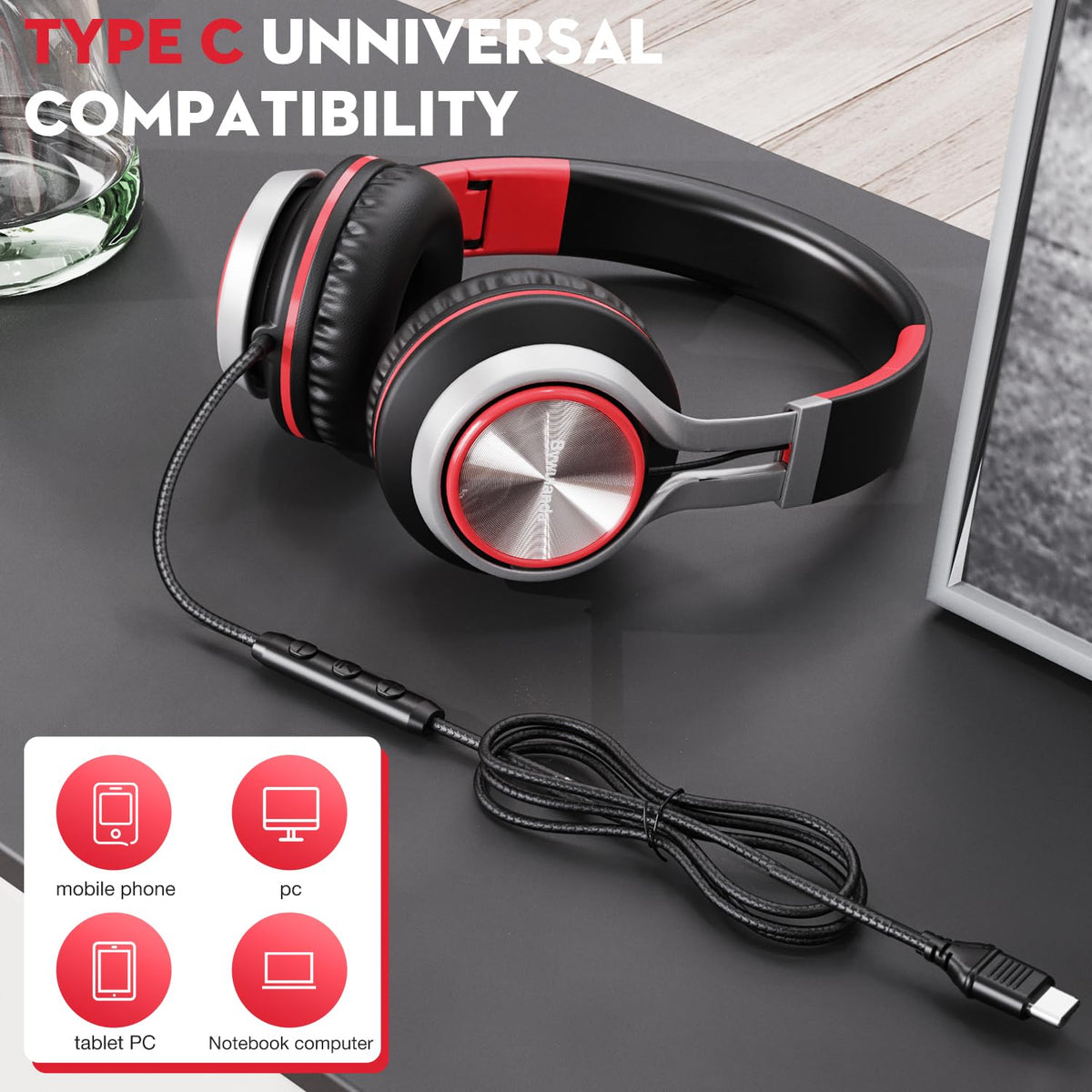 Bywulanda USB-C headphones travel case included for easy portability