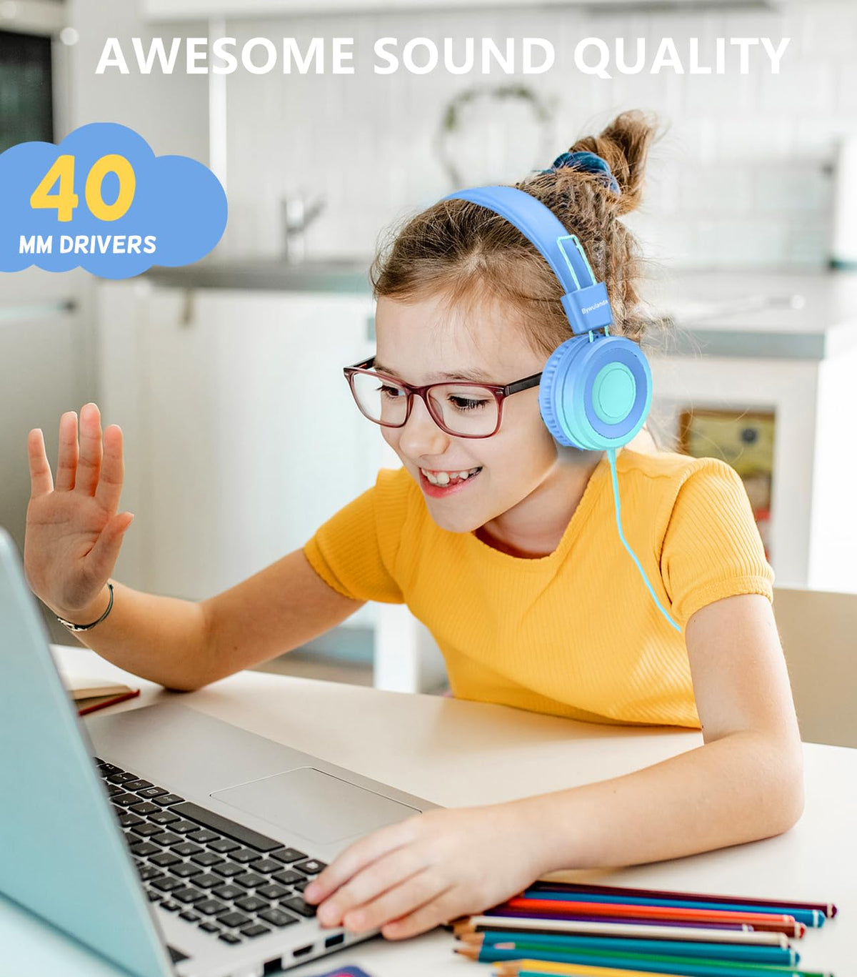 40mm drivers deliver clear stereo sound for classroom and video lessons