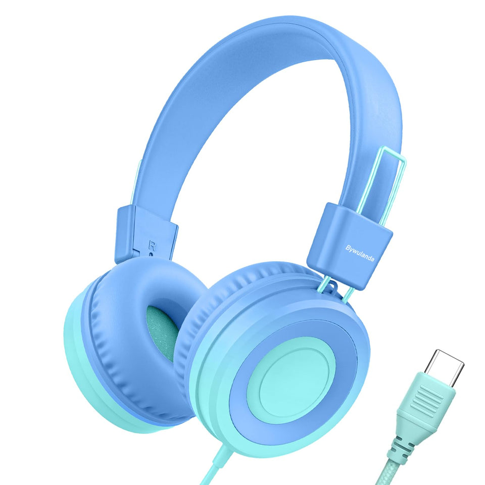 Bywulanda USB-C kids headphones with foldable design for easy school and travel storage
