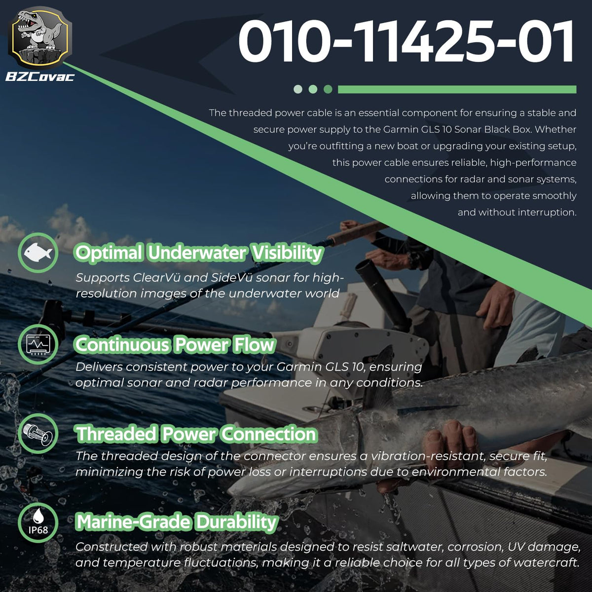 Bzcovac GPSMAP MFD compatible cable maintains consistent 12–24V input at sea.