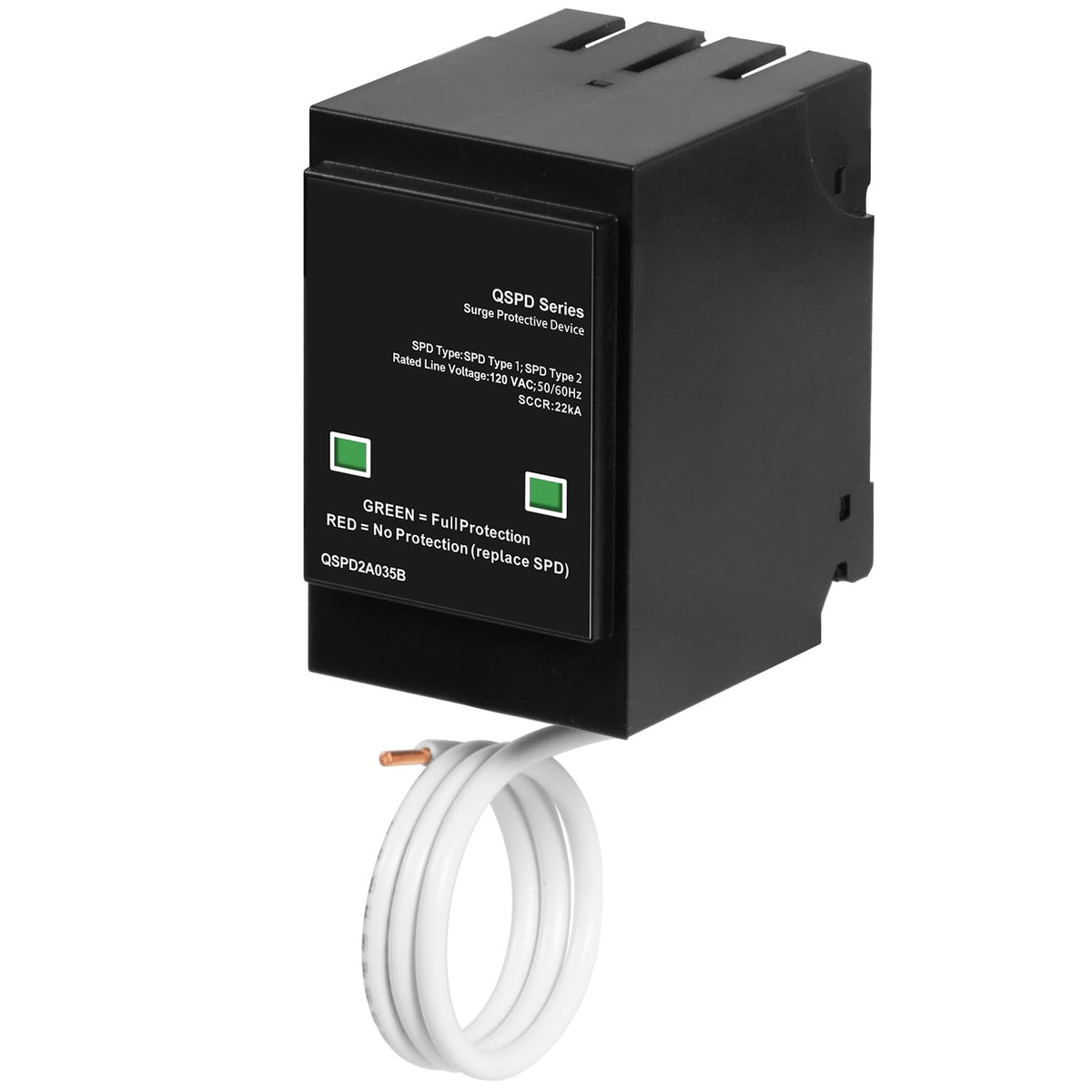Bzcovac front panel view showing compact whole-home surge protector and clear benefits