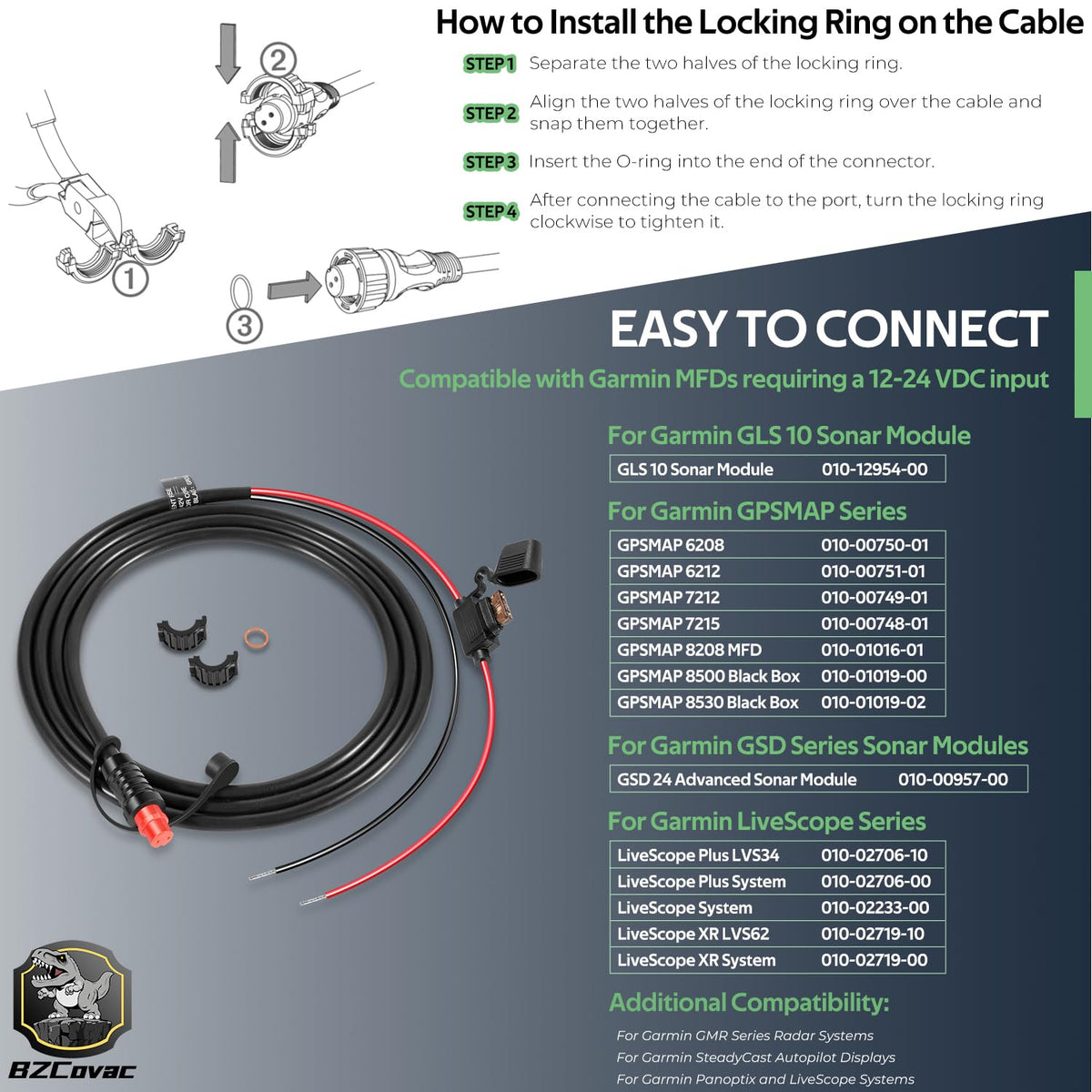 Bzcovac threaded power cable for LiveScope ensures stable onboard power.