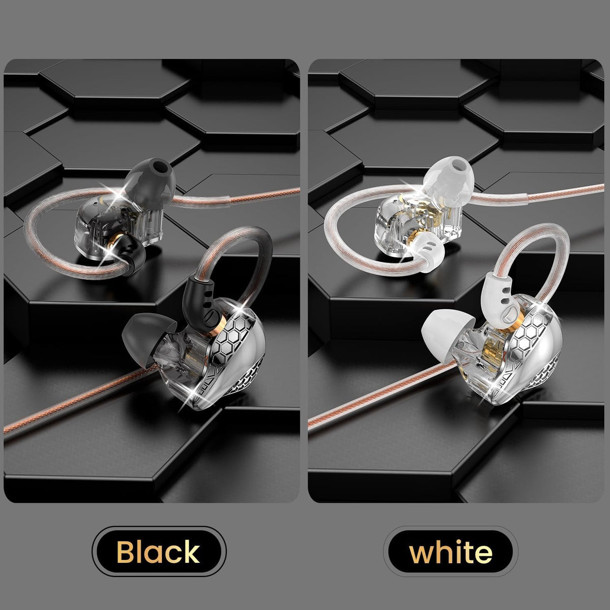BZINK H89 earbuds worn in ear, demonstrating secure fit and noise isolation