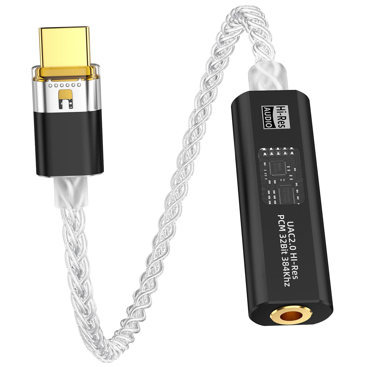 BZINK USB-C to 3.5mm DAC dongle with silver-plated OCC cable for crisp audio.