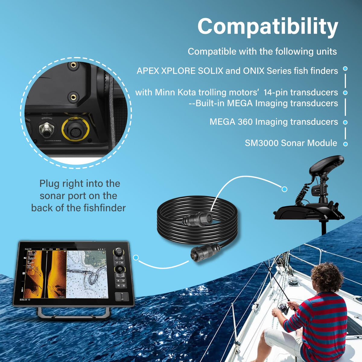 Bzumperyz 14-pin transducer cable wiring supports Humminbird transducers.
