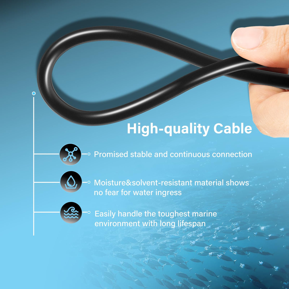 Bzumperyz cable built with waterproof materials for marine use.