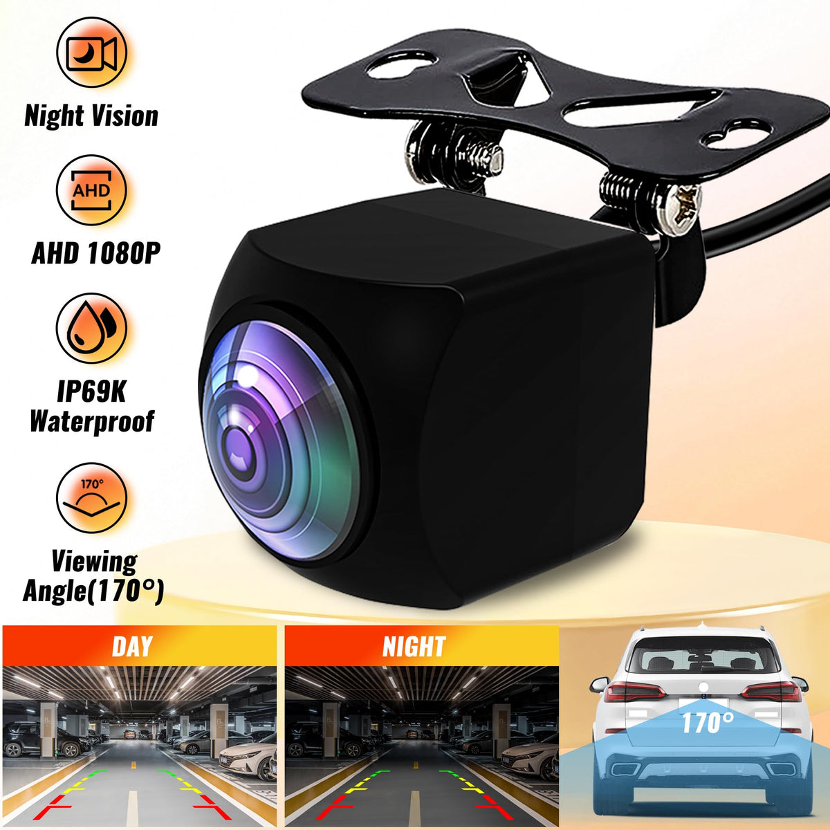Bzuyrt 12V-compatible backup camera fits most standard vehicles.