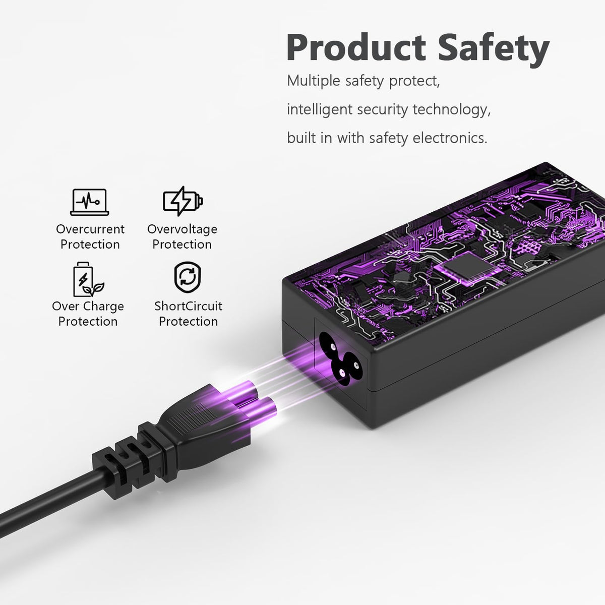 Back view of the Bzylon 65W Dell adapter, compact and travel-friendly