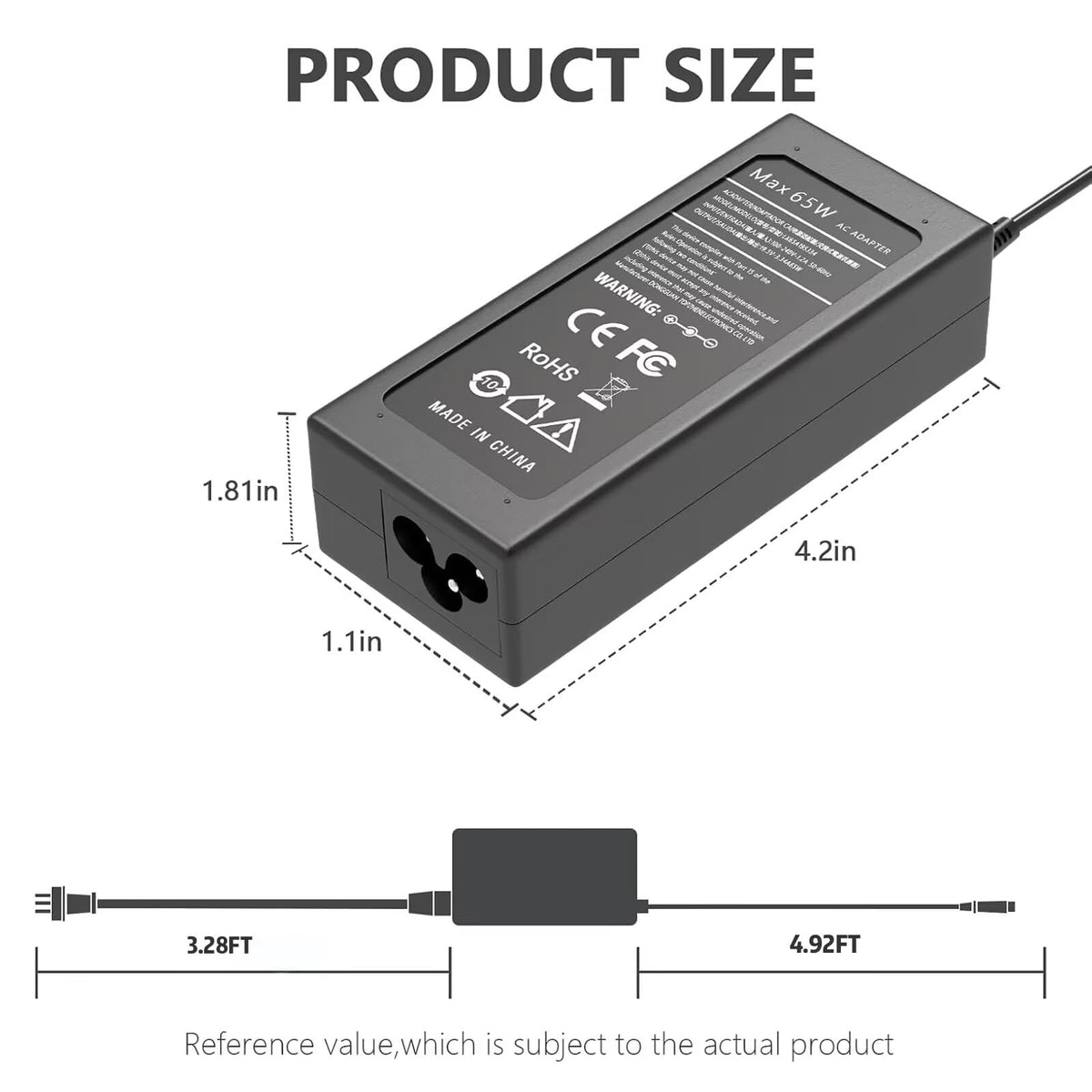 Cable neatly folded for storage in the Bzylon 65W Dell adapter